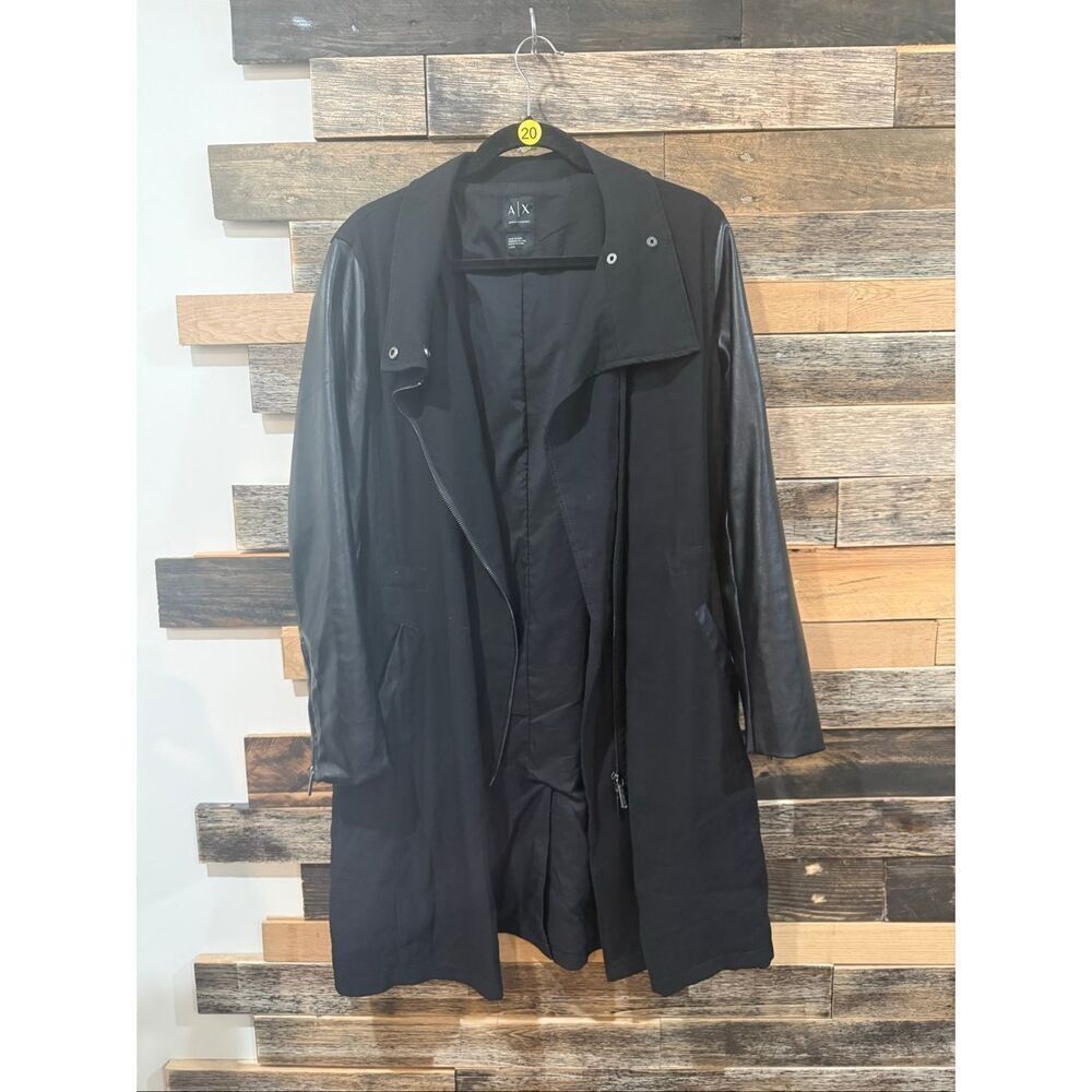 Armani Exchange black long jacket with faux leather sleeves size Large